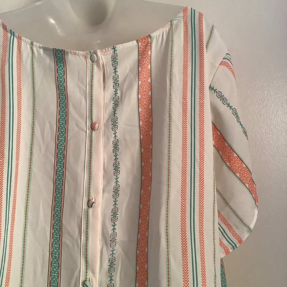 Torrid Womens Size 3 Coral Teal Striped Button Back Short Sleeve Blouse Top - Picture 9 of 16